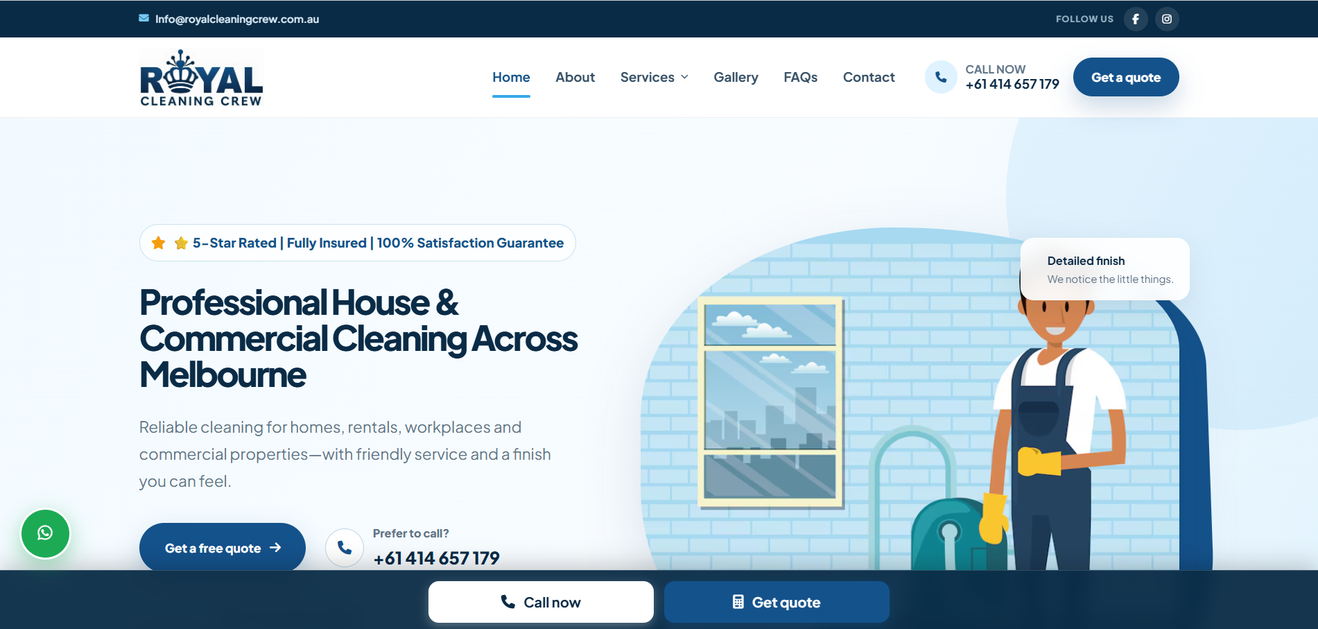 Royal Cleaning Crew professional cleaning services website design in Melbourne Australia
