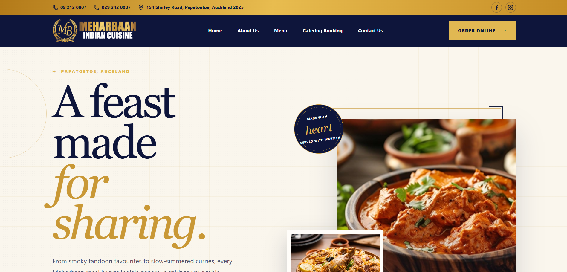 Meharbaan Indian Cuisine restaurant website design and development